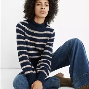 Madewell Metcalf Navy and Cream Striped Turtleneck Sweater